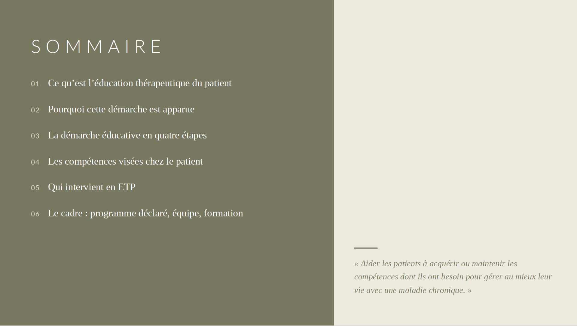 Sommaire du livre blanc sur l'Éducation Thérapeutique du Patient